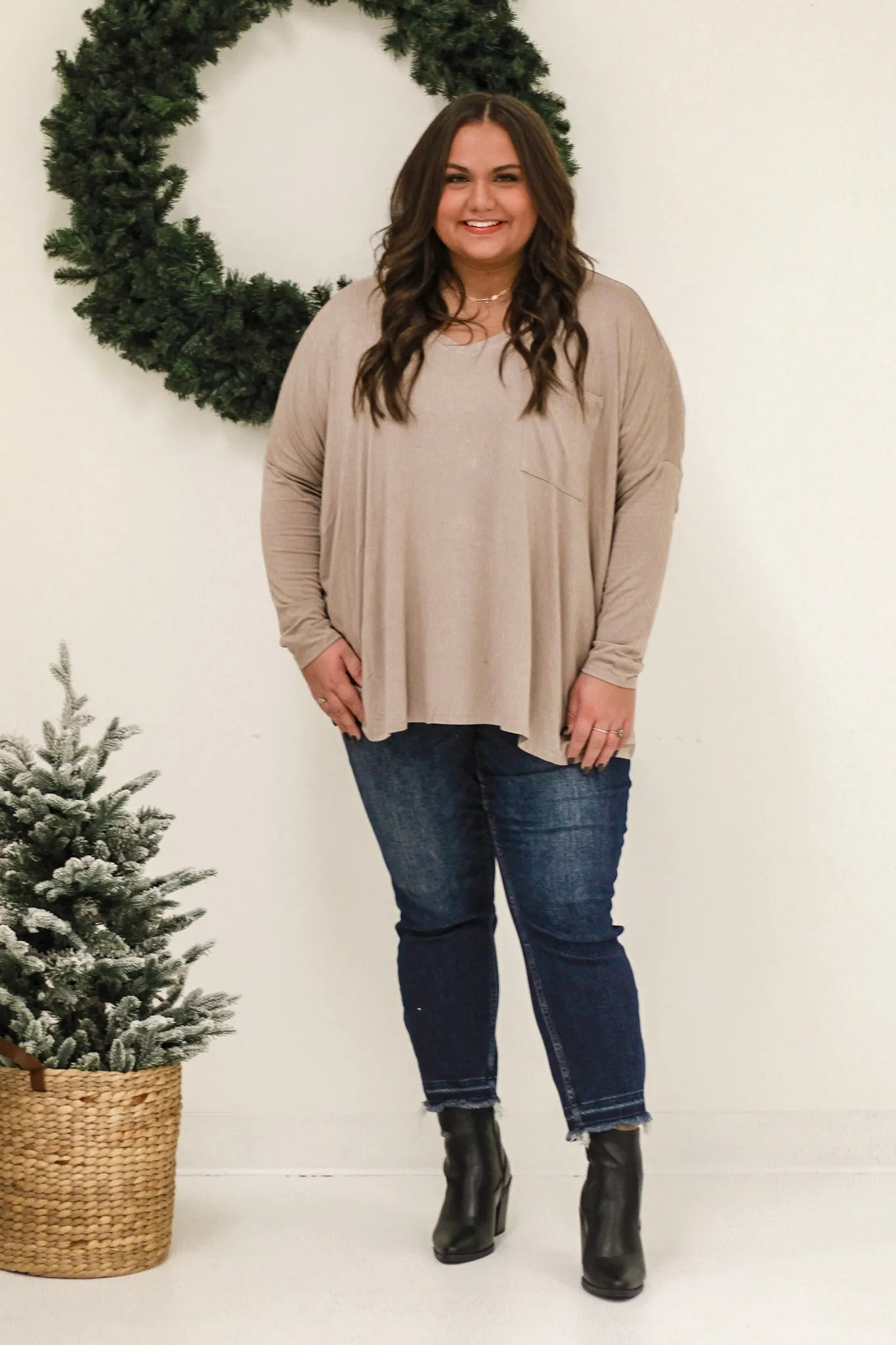 DB At a Glance V Neck Top in Ash Mocha
