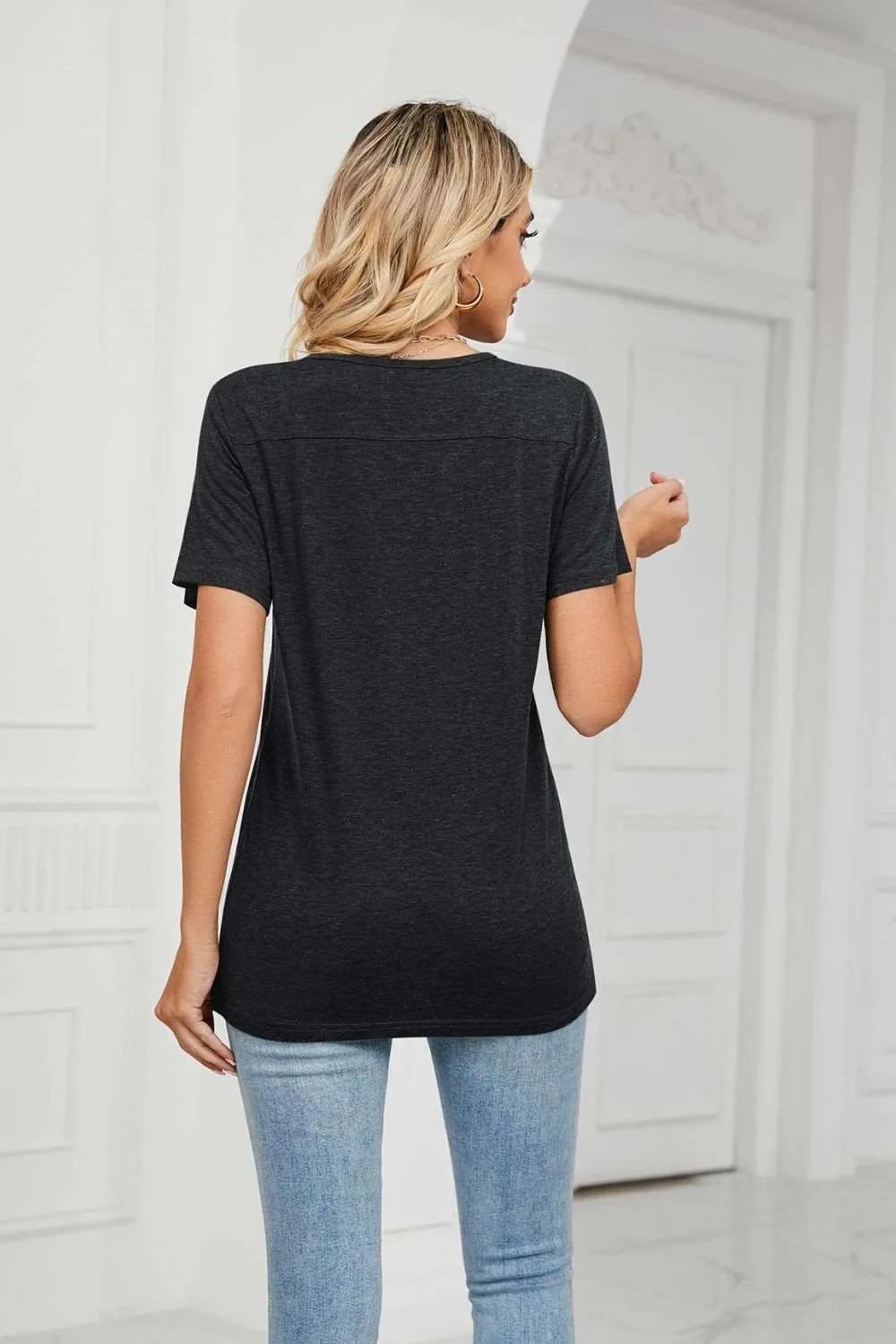 Decorative Button V-Neck T-Shirt (7 Colors)
