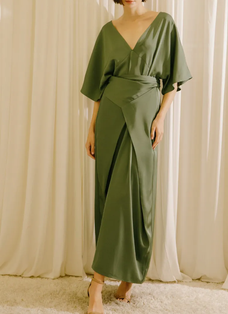 Deep V Asymmetric Kimono Maxi Dress