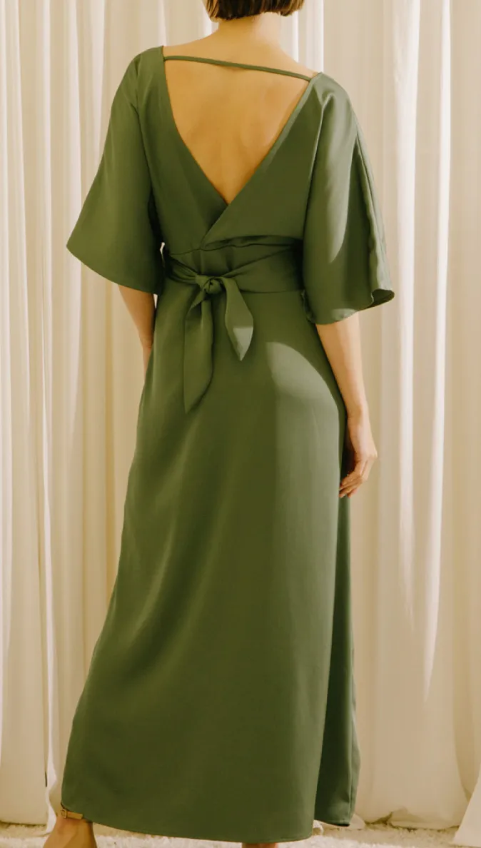 Deep V Asymmetric Kimono Maxi Dress