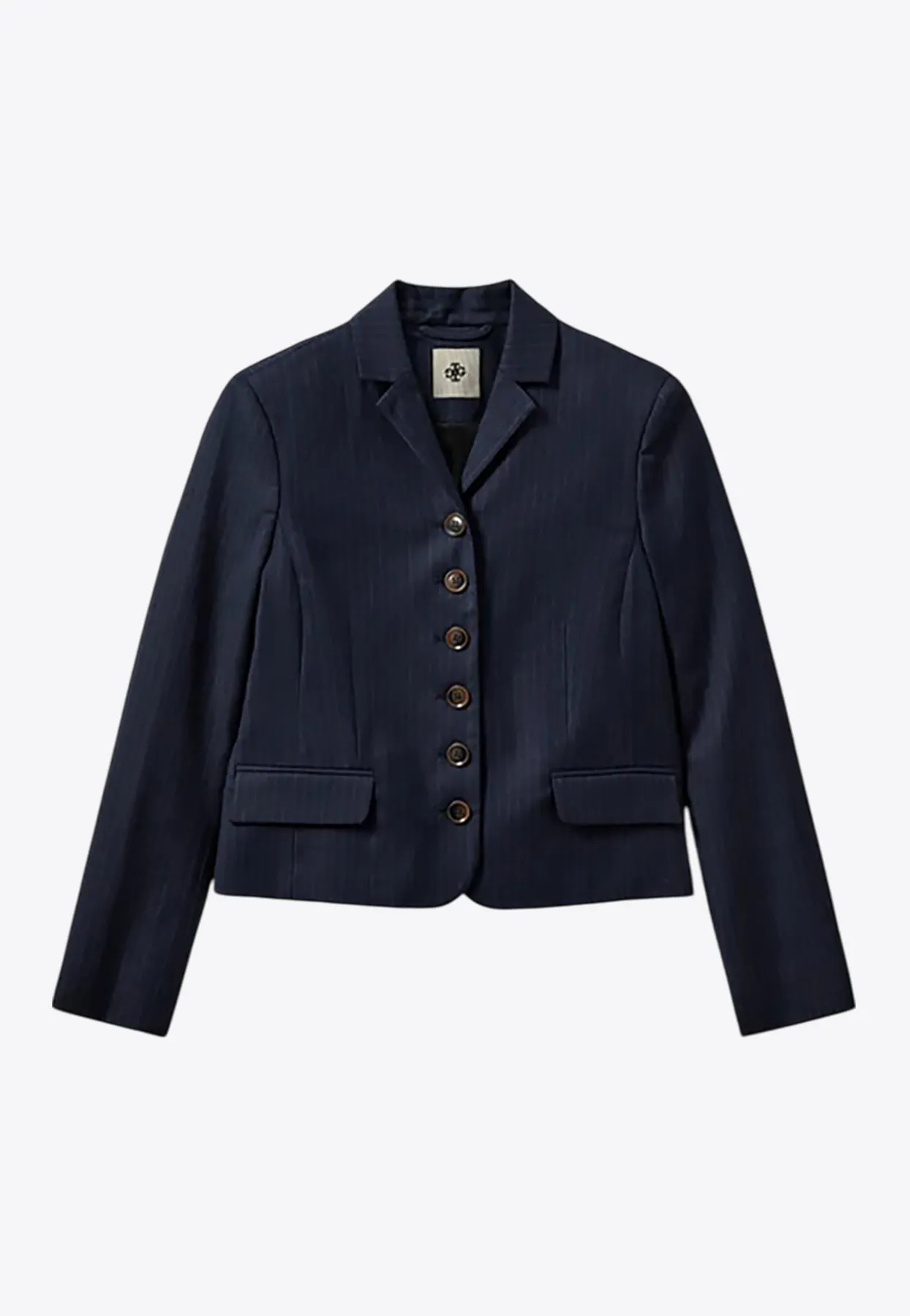Denver Pinstriped Single-Breasted Cropped Blazer