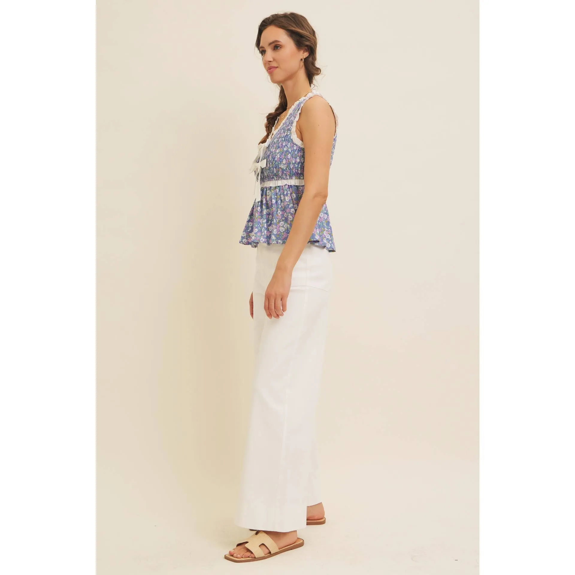 Ditsy Smocked Peplum Top