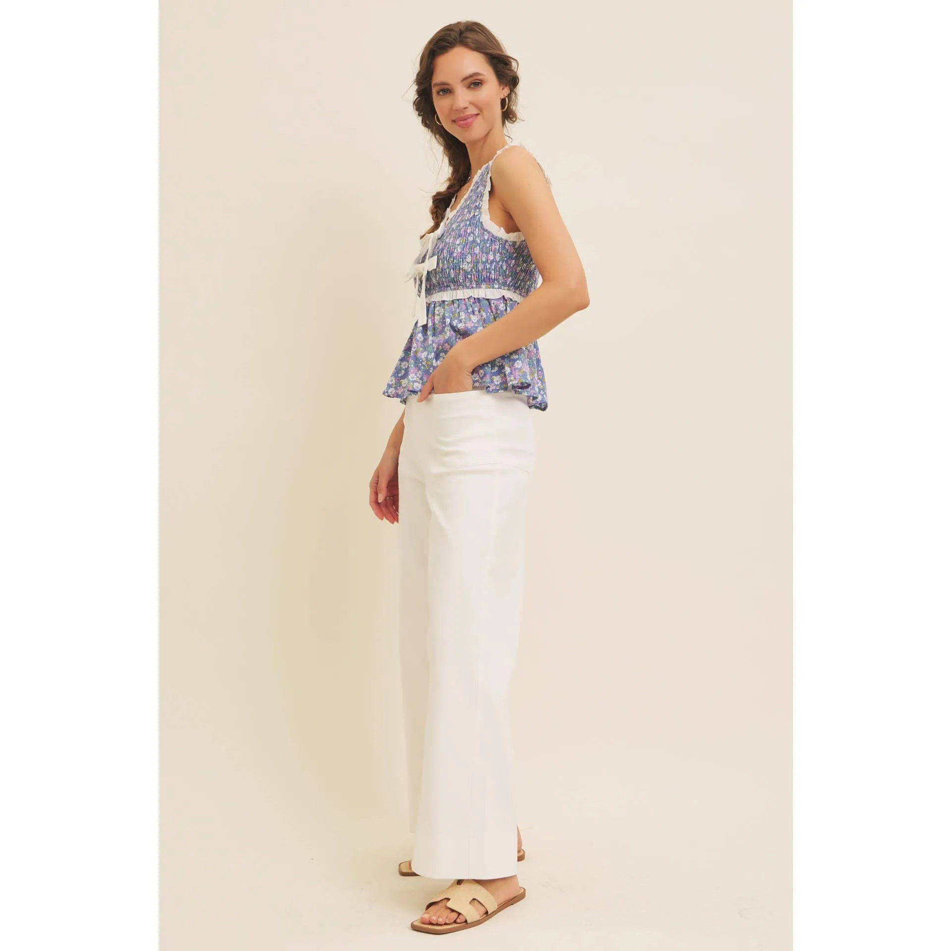 Ditsy Smocked Peplum Top