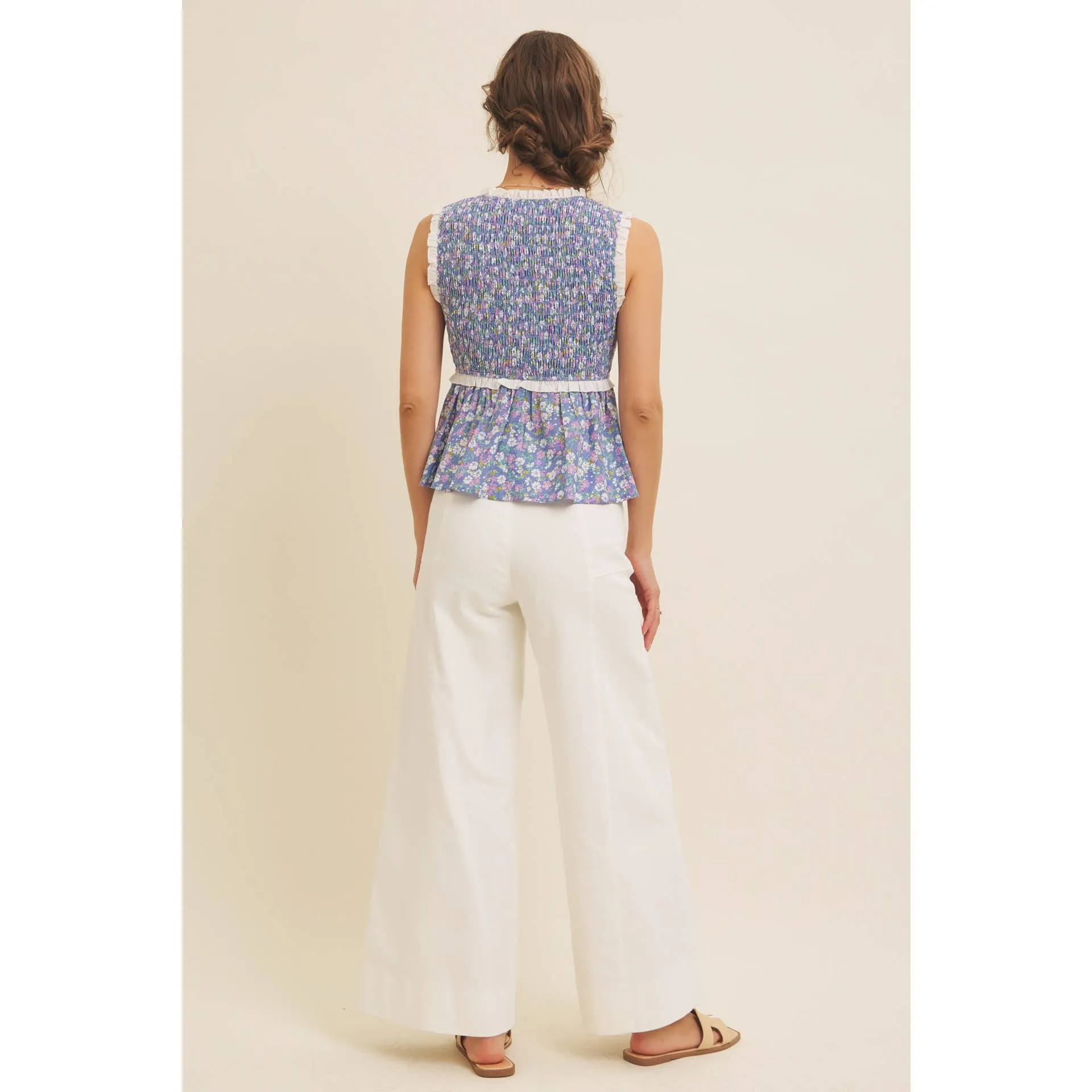 Ditsy Smocked Peplum Top