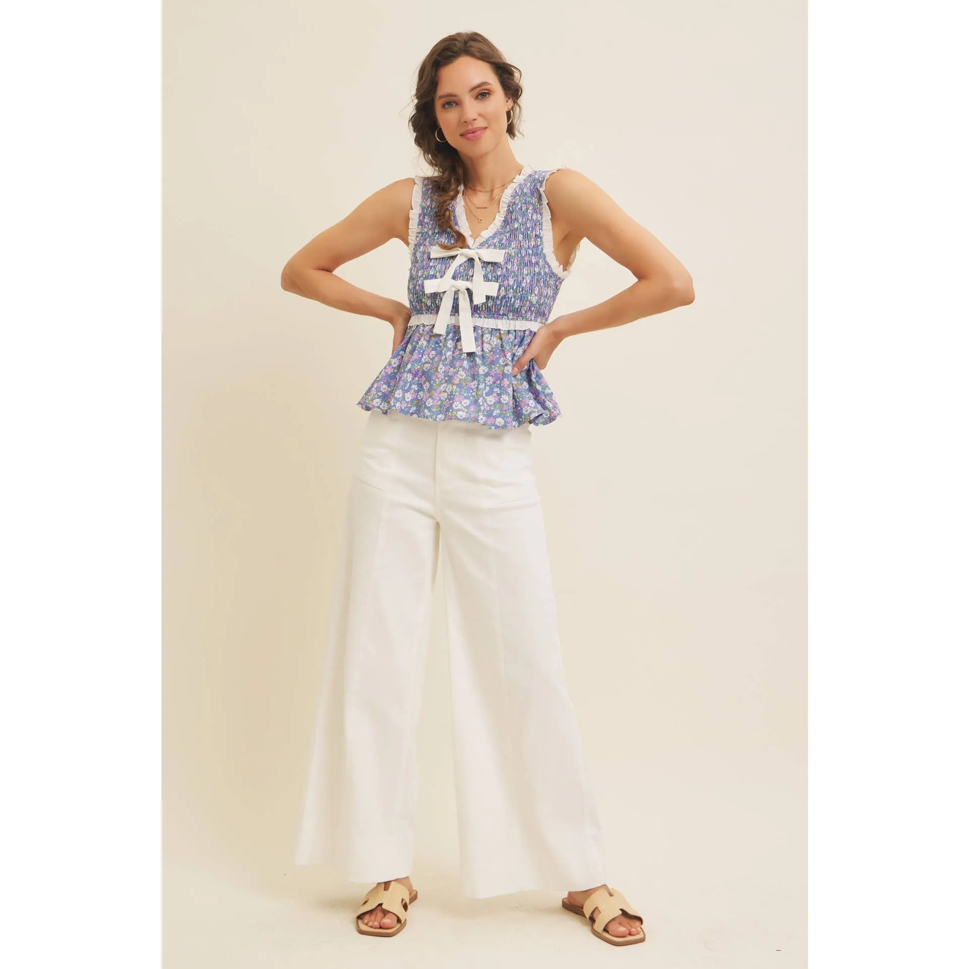 Ditsy Smocked Peplum Top