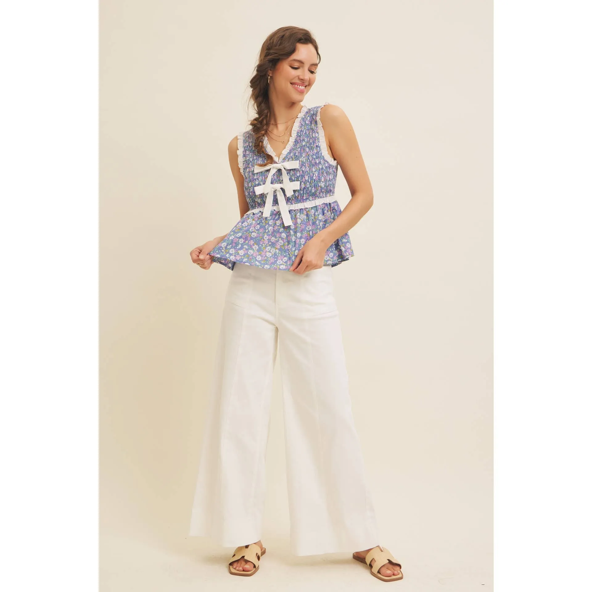 Ditsy Smocked Peplum Top