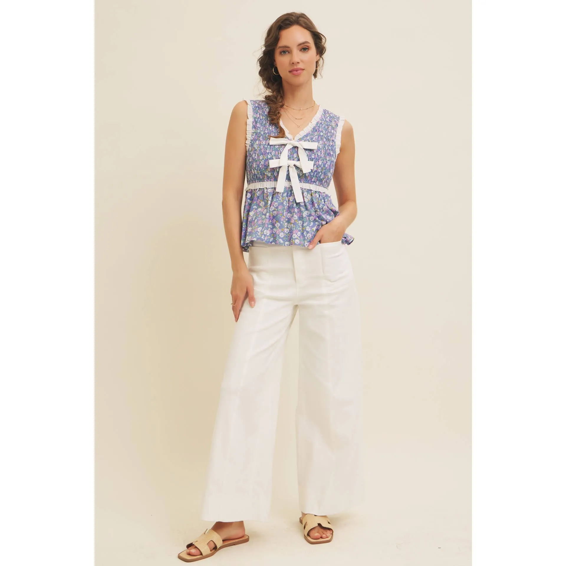 Ditsy Smocked Peplum Top