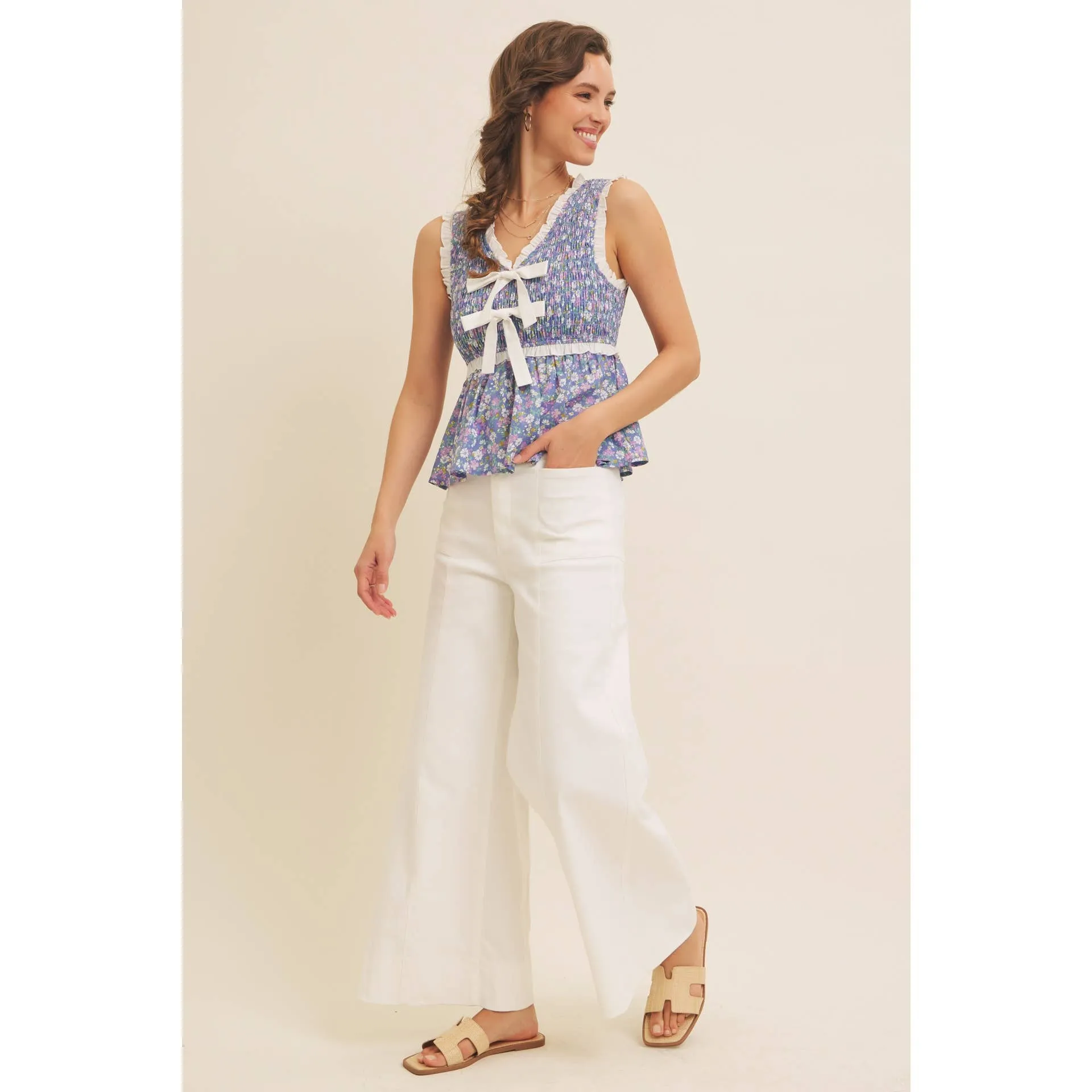Ditsy Smocked Peplum Top