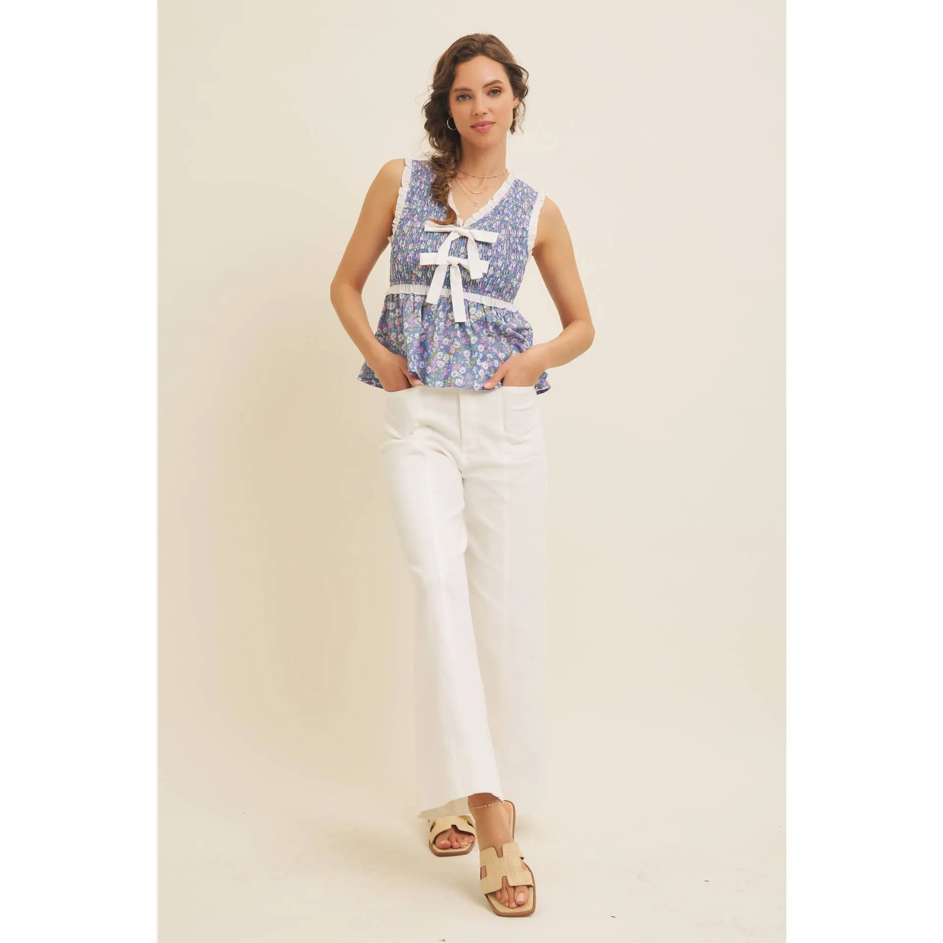 Ditsy Smocked Peplum Top