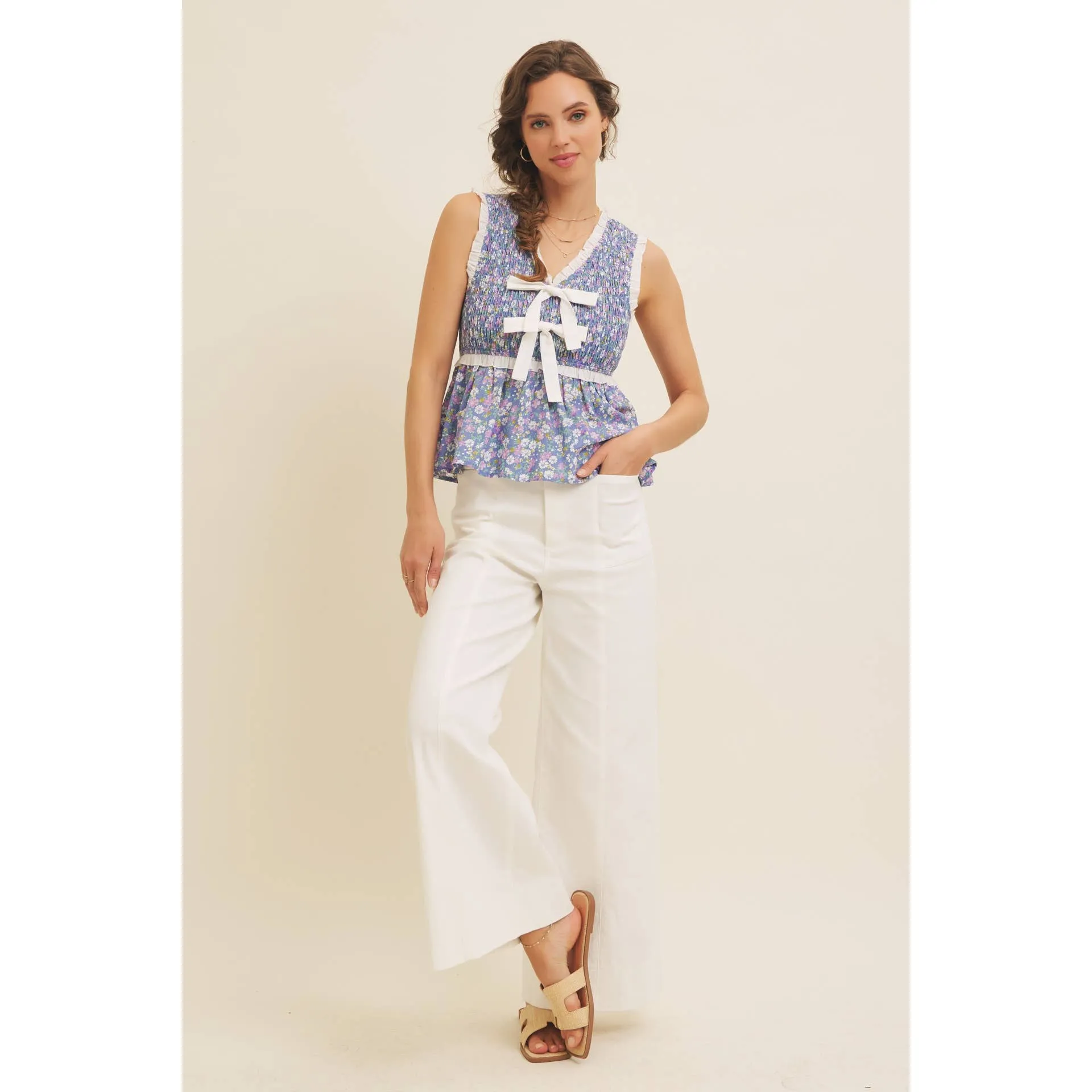 Ditsy Smocked Peplum Top