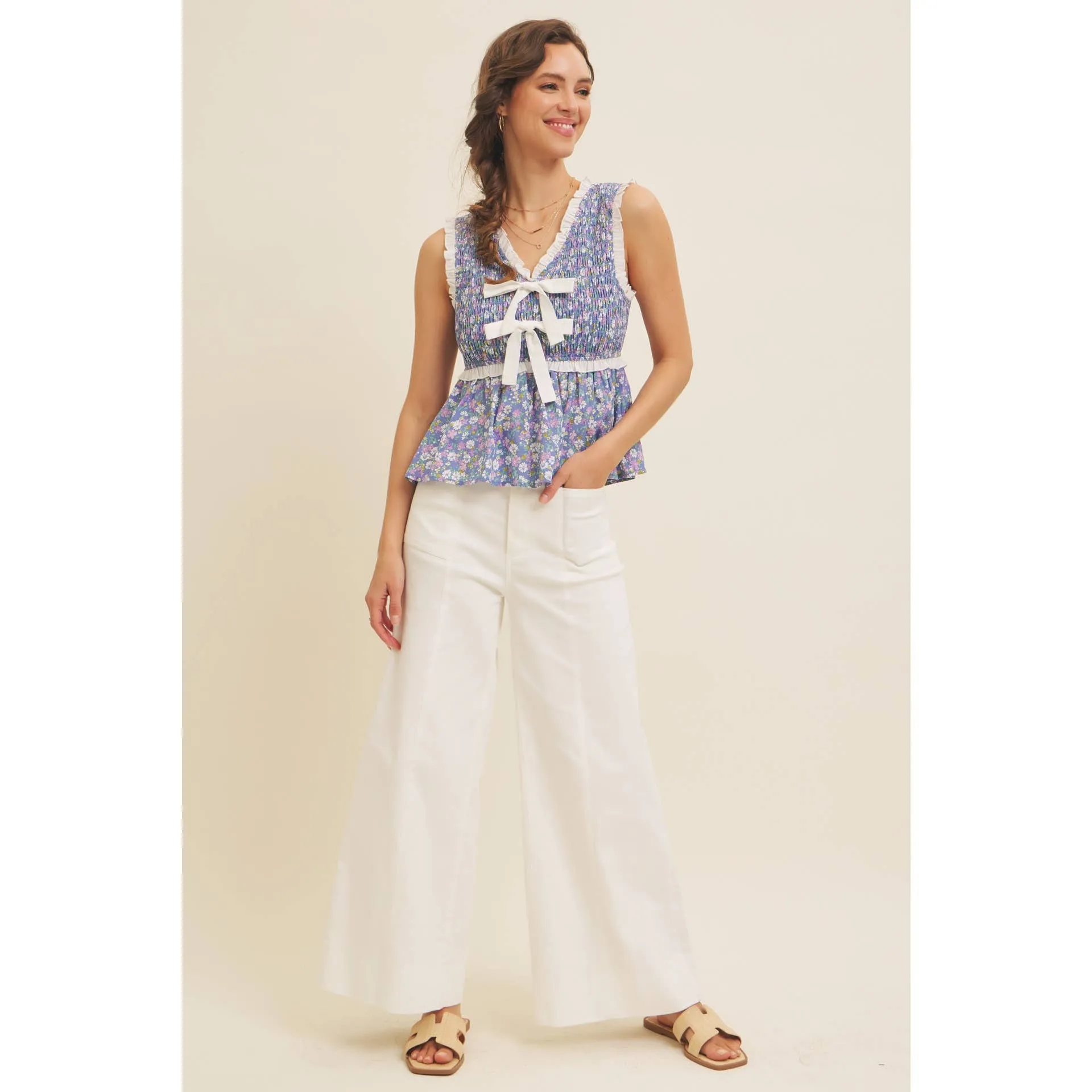 Ditsy Smocked Peplum Top