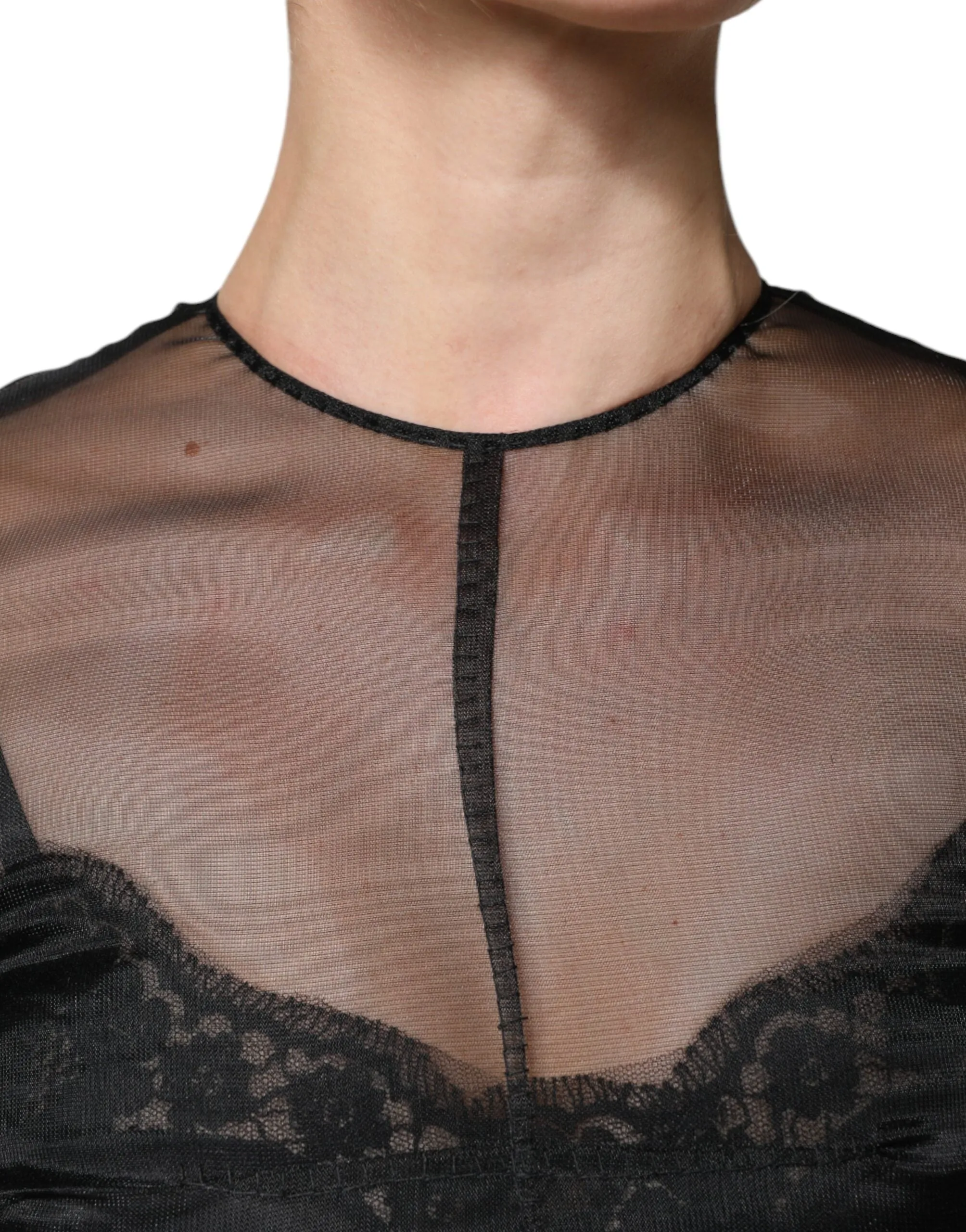 Dolce&Gabbana Women Black Dress Nylon Sheer Tulle A-Line Long Sleeves Gown IT 40