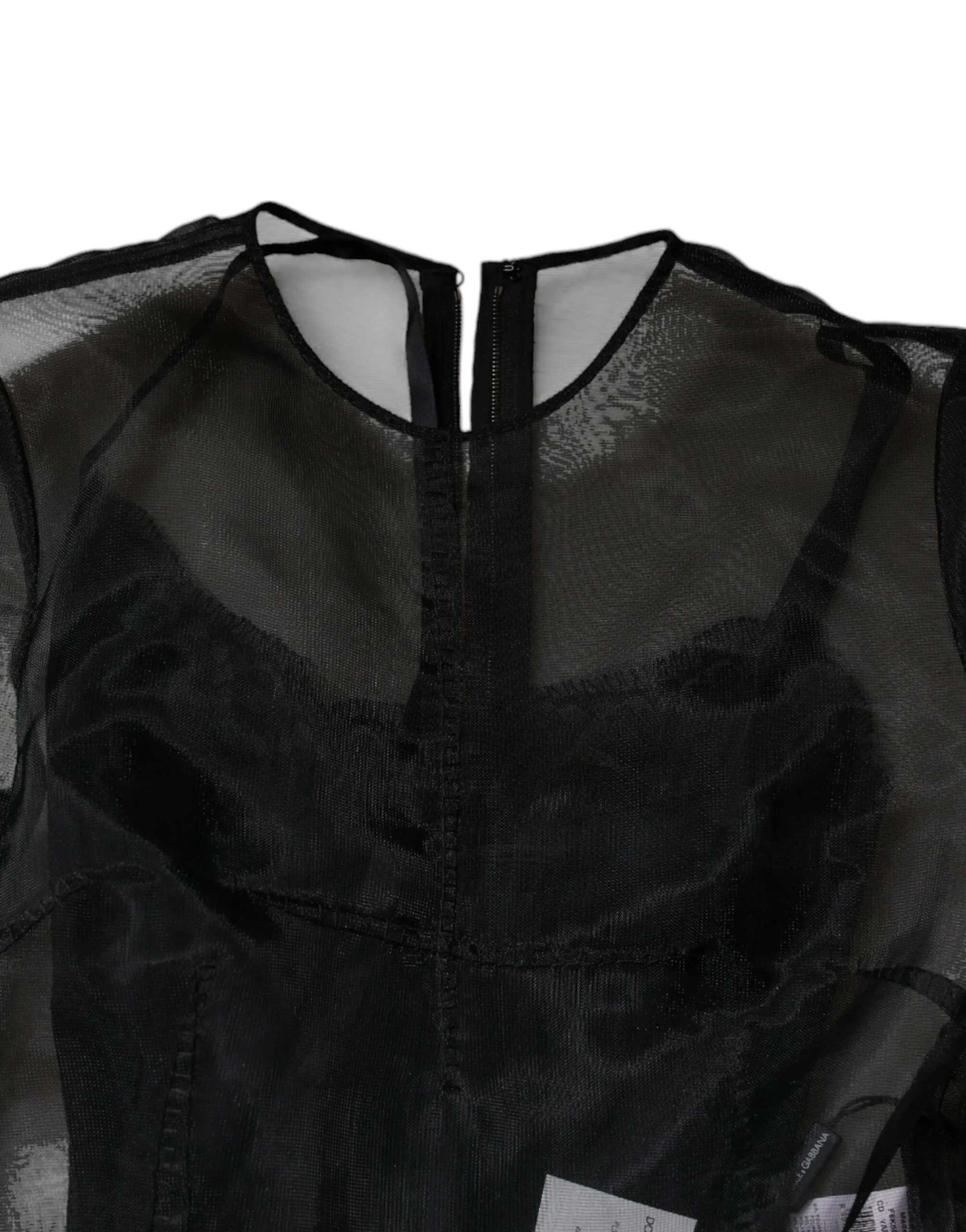 Dolce&Gabbana Women Black Dress Nylon Sheer Tulle A-Line Long Sleeves Gown IT 40