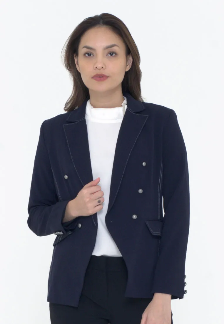 Double Breasted Blazer with Contrast Stitching