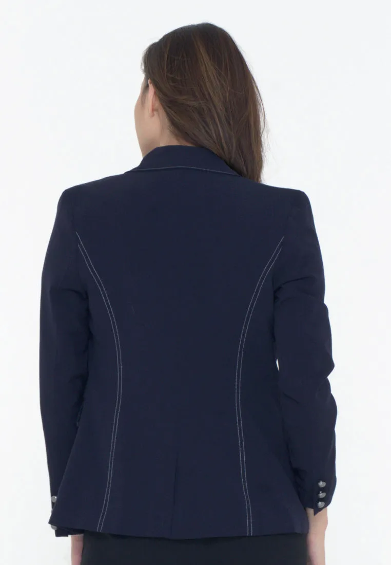 Double Breasted Blazer with Contrast Stitching