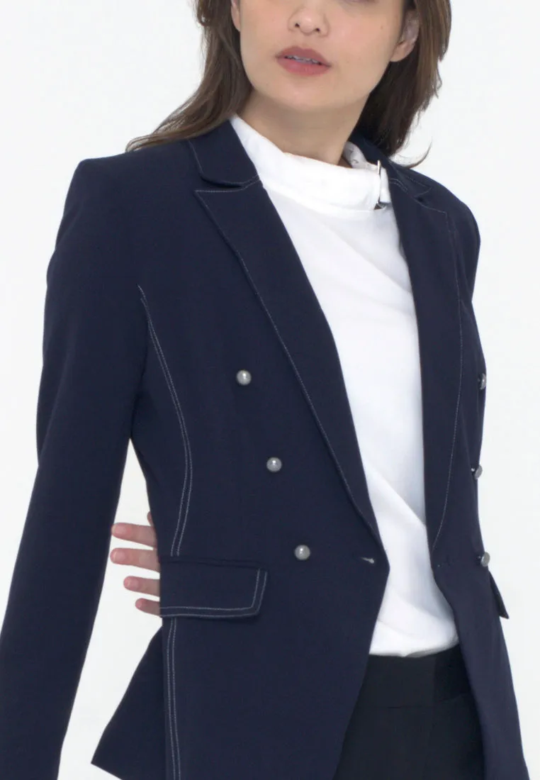Double Breasted Blazer with Contrast Stitching