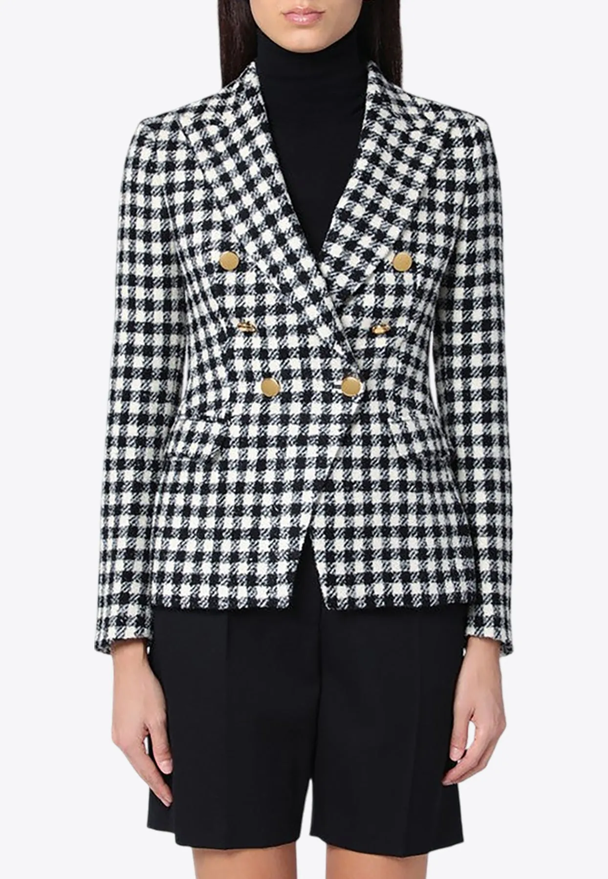Double-Breasted Checked Blazer