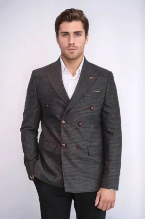 Double Breasted Slim Fit Brown Blazer - Wessi