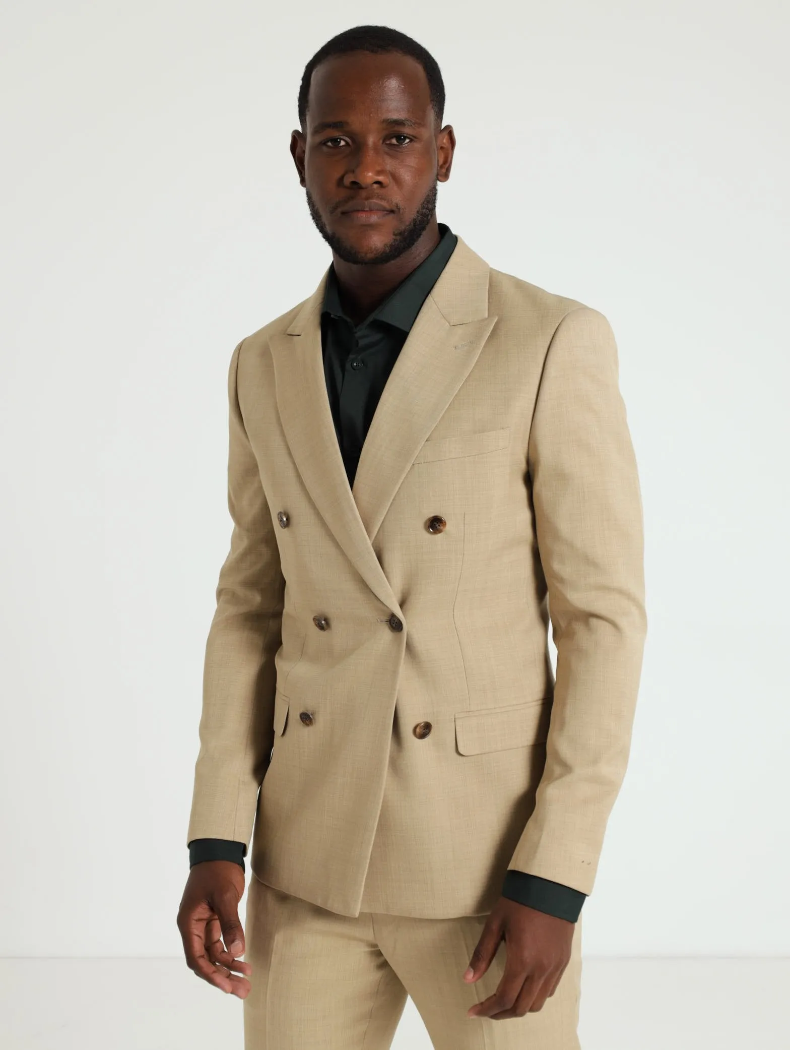 Double Breasted Suit Jacket - Tan