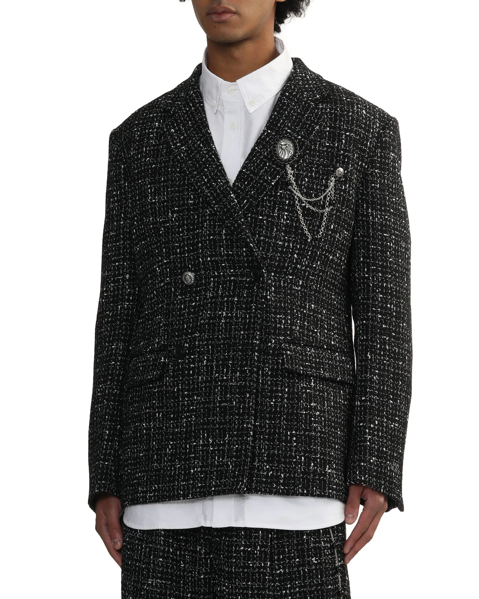 Double-breasted tweed blazer