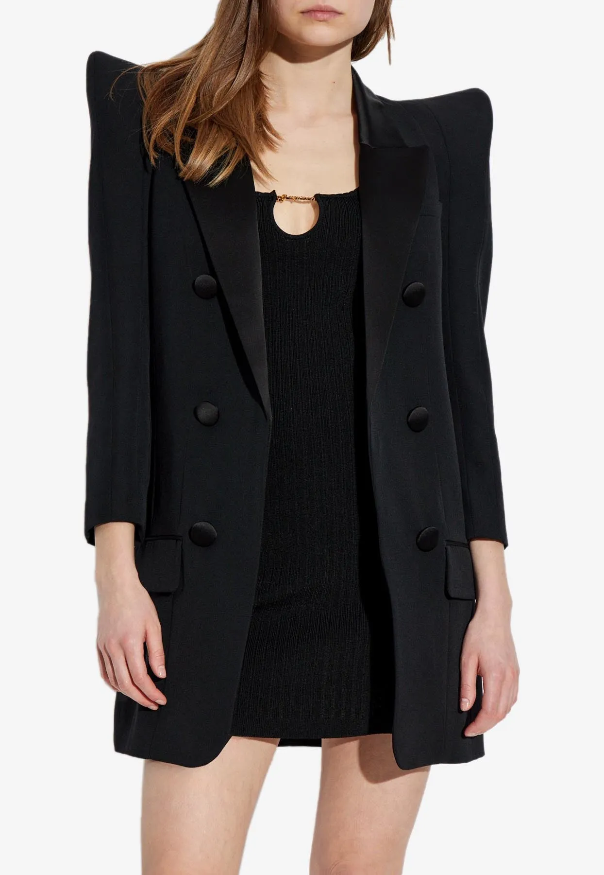 Double-Breasted Wool Blazer with Structured Shoulders