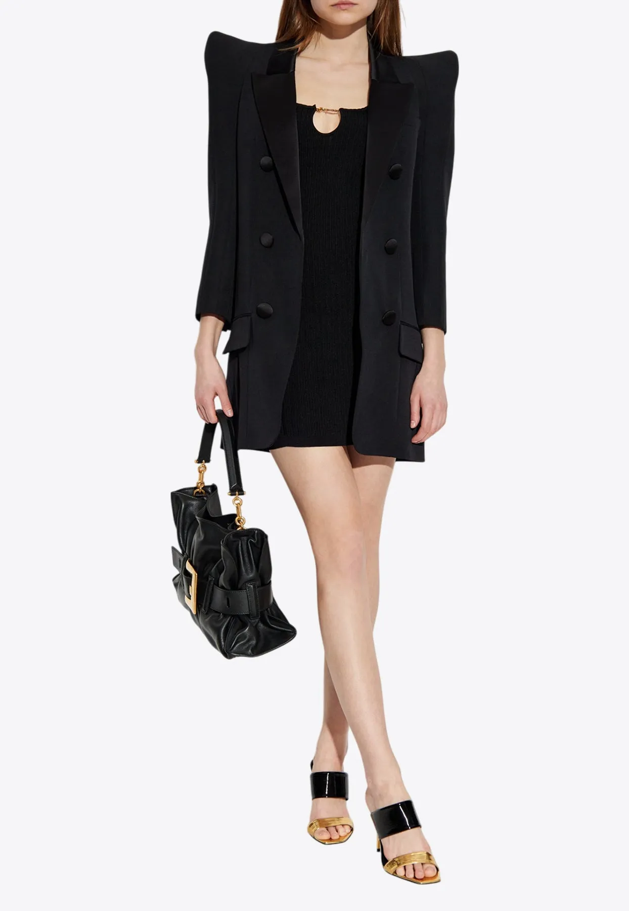 Double-Breasted Wool Blazer with Structured Shoulders