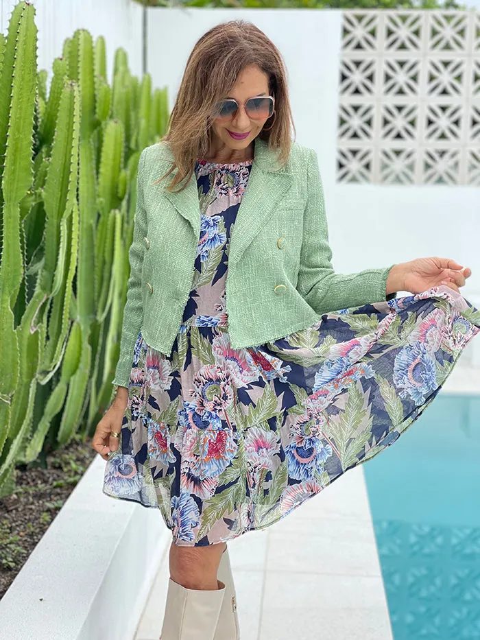 Double Button Tweed Jacket - Pastel Green
