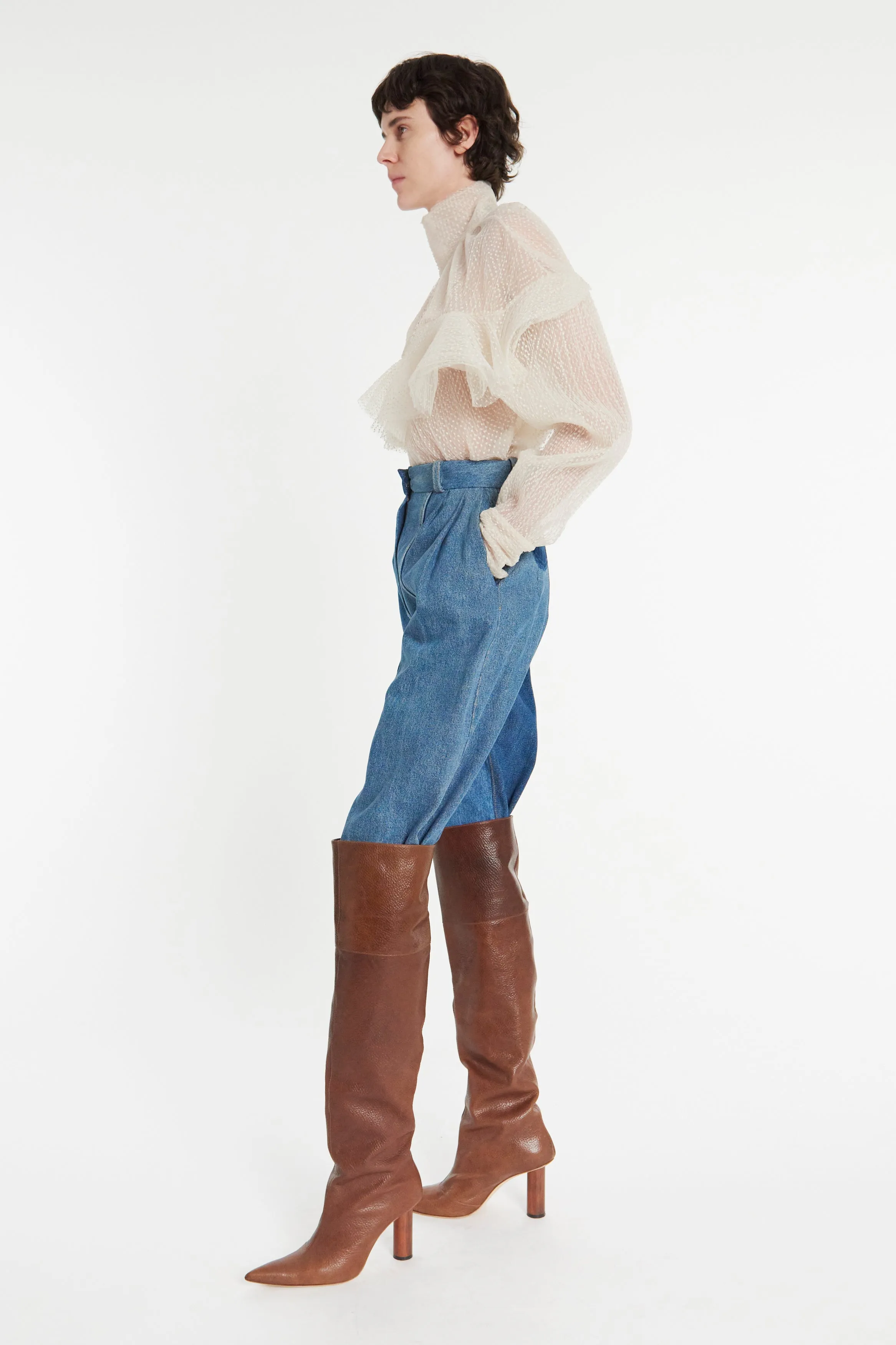 Double Layered Tulle Top with Chest Frill Detail