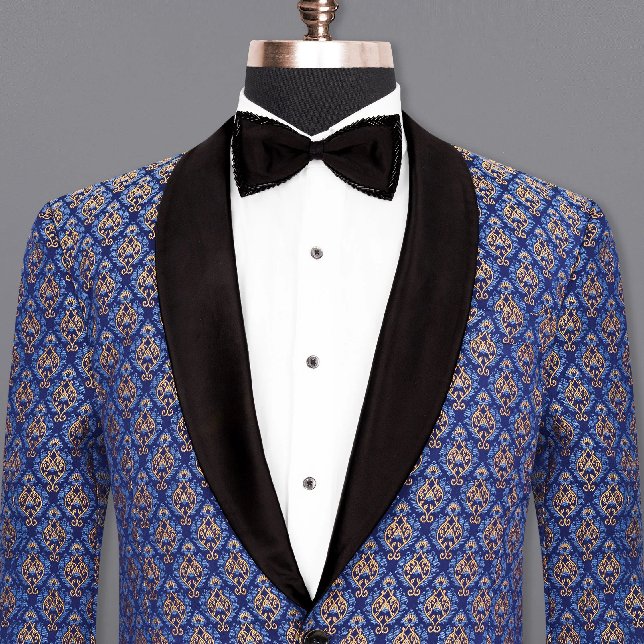 Downriver Blue Damask Textured Tuxedo Blazer