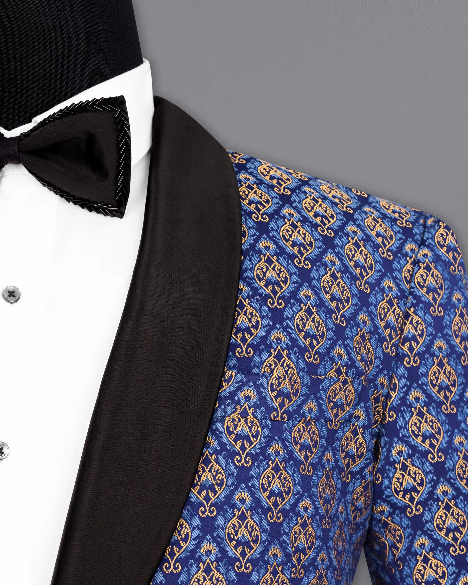 Downriver Blue Damask Textured Tuxedo Blazer