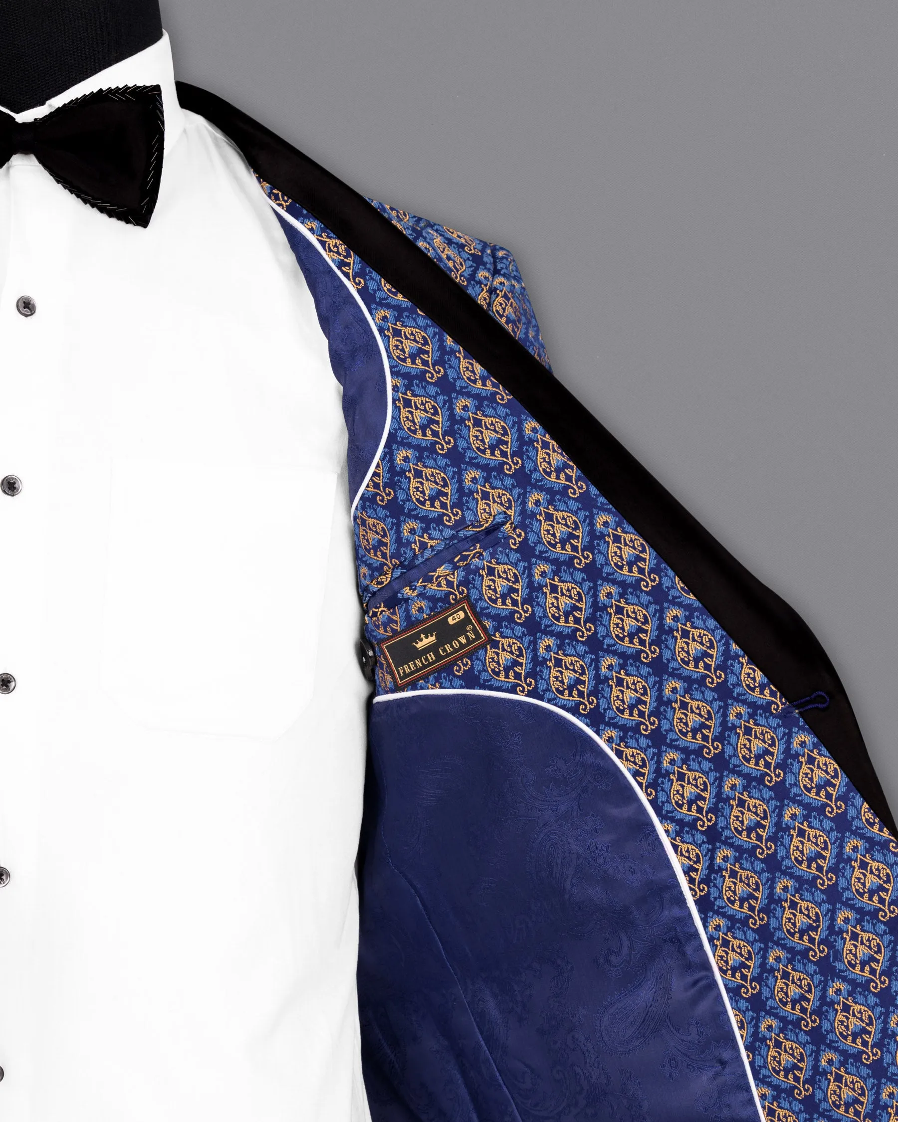 Downriver Blue Damask Textured Tuxedo Blazer