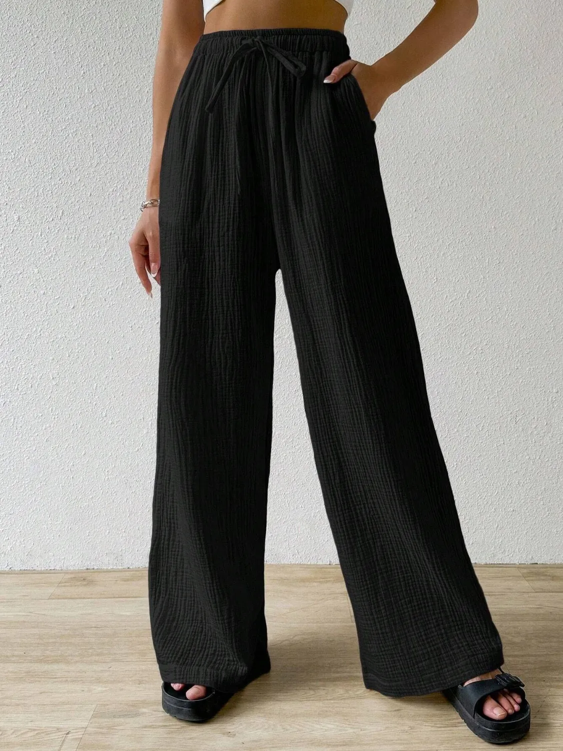 Drawstring Wide Leg Pants