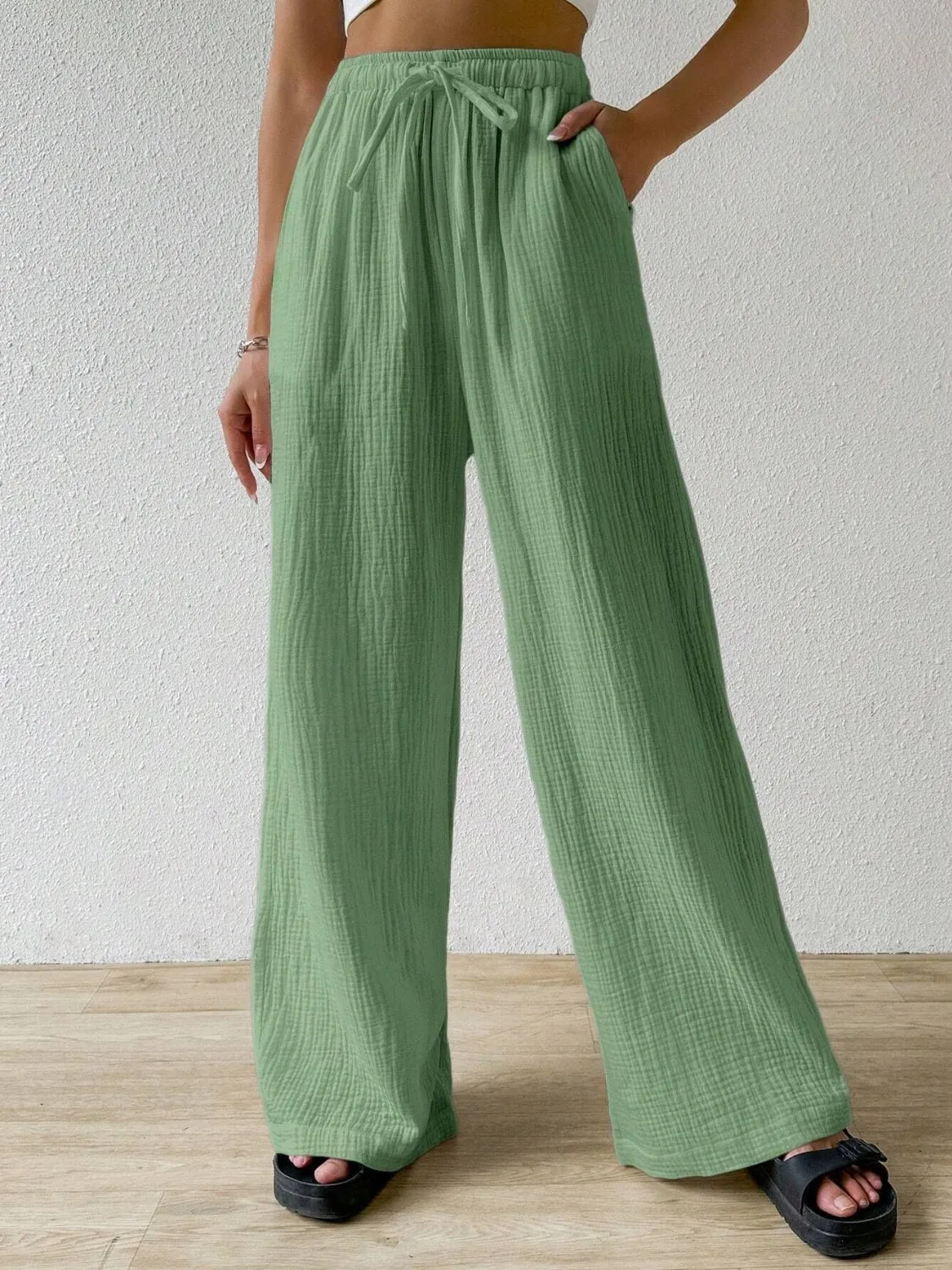 Drawstring Wide Leg Pants