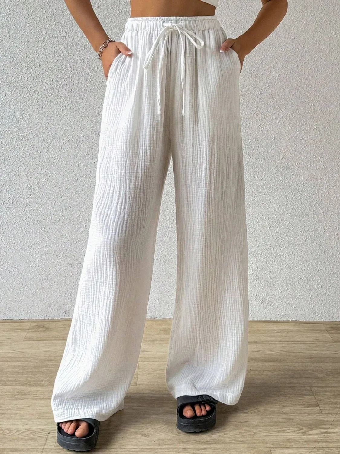 Drawstring Wide Leg Pants