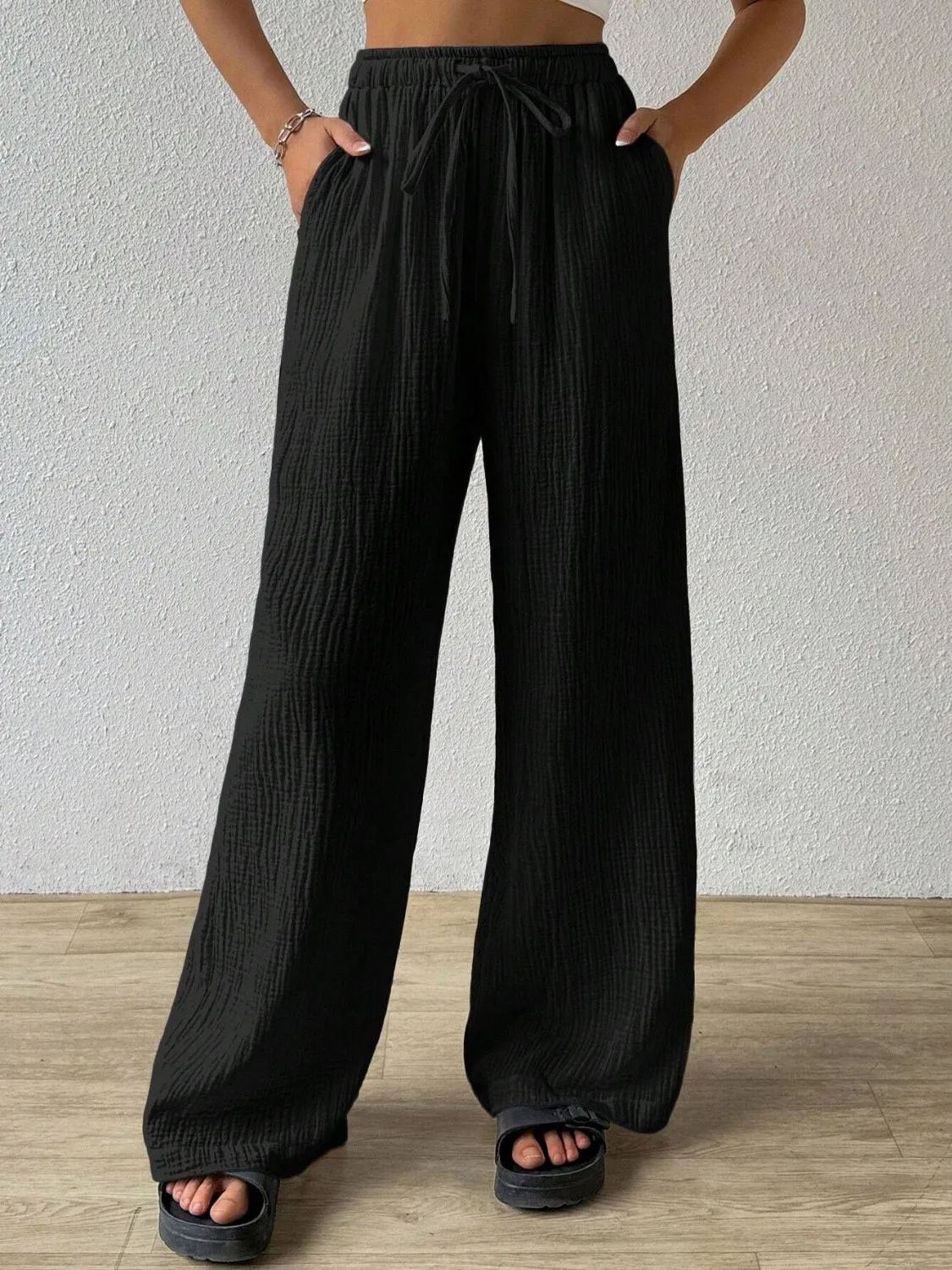 Drawstring Wide Leg Pants