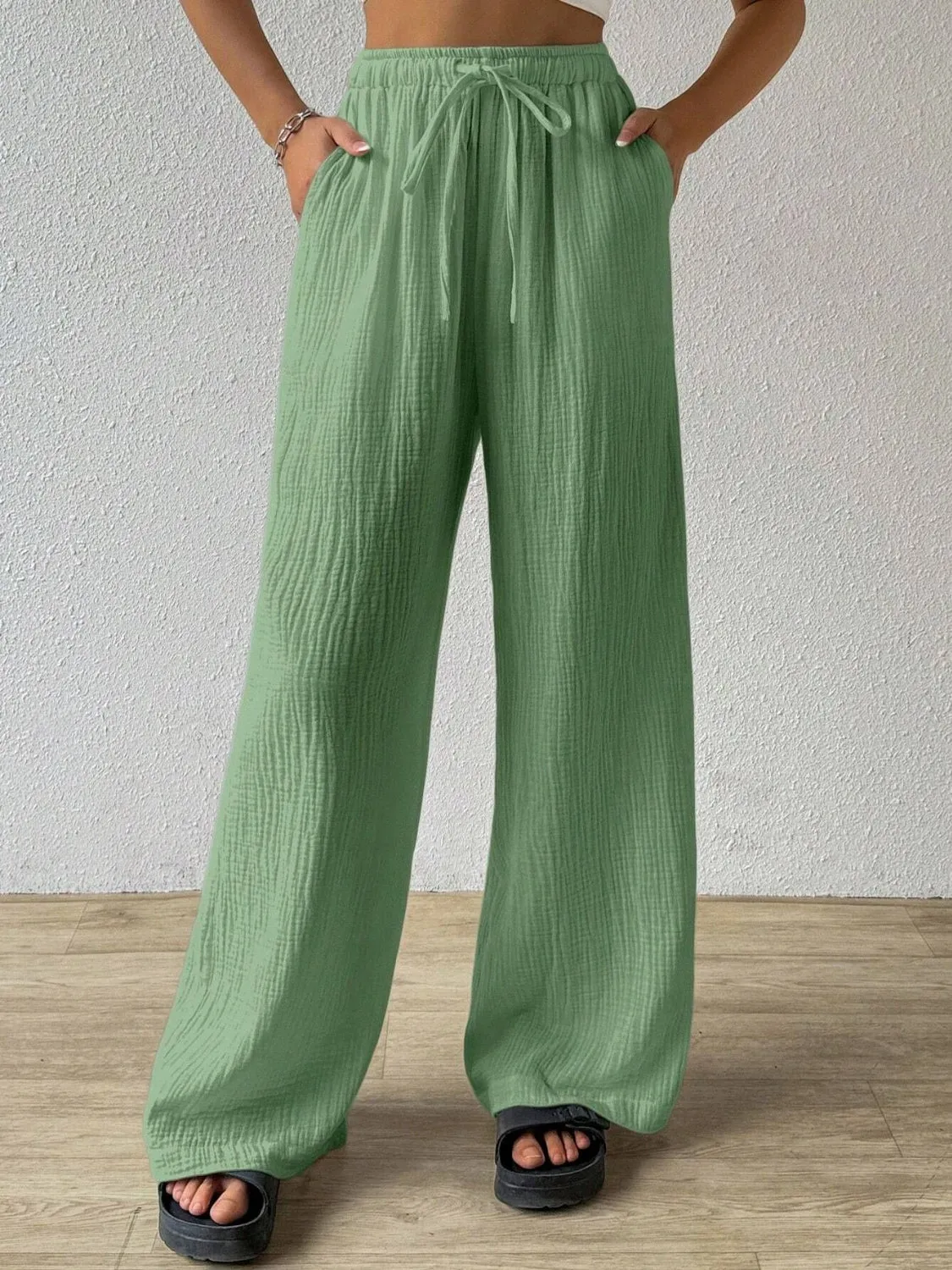 Drawstring Wide Leg Pants