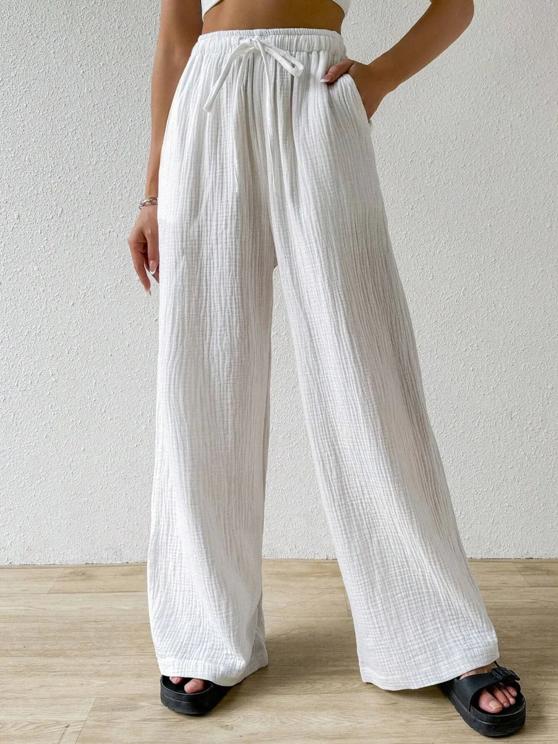 Drawstring Wide Leg Pants