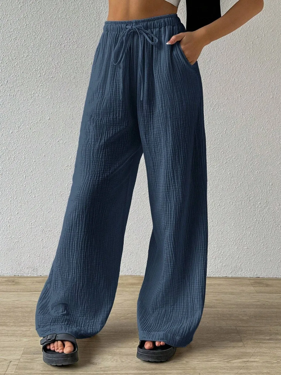 Drawstring Wide Leg Pants