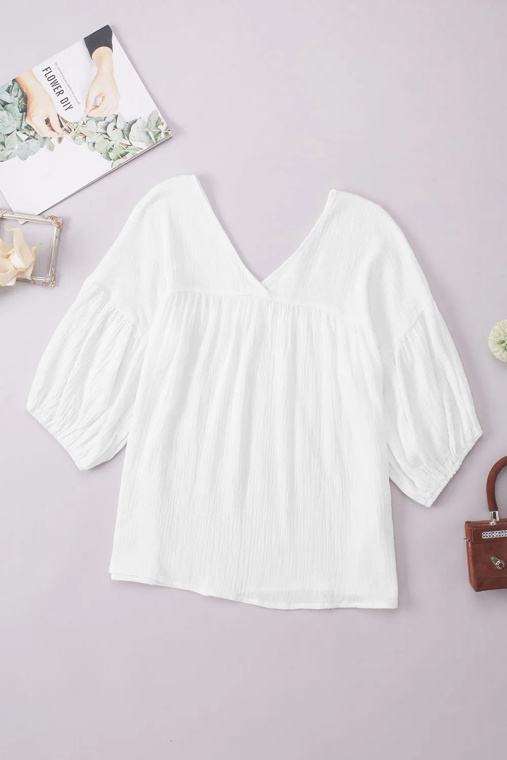 Dropped Shoulder V-Neck Blouse (7 Colors)