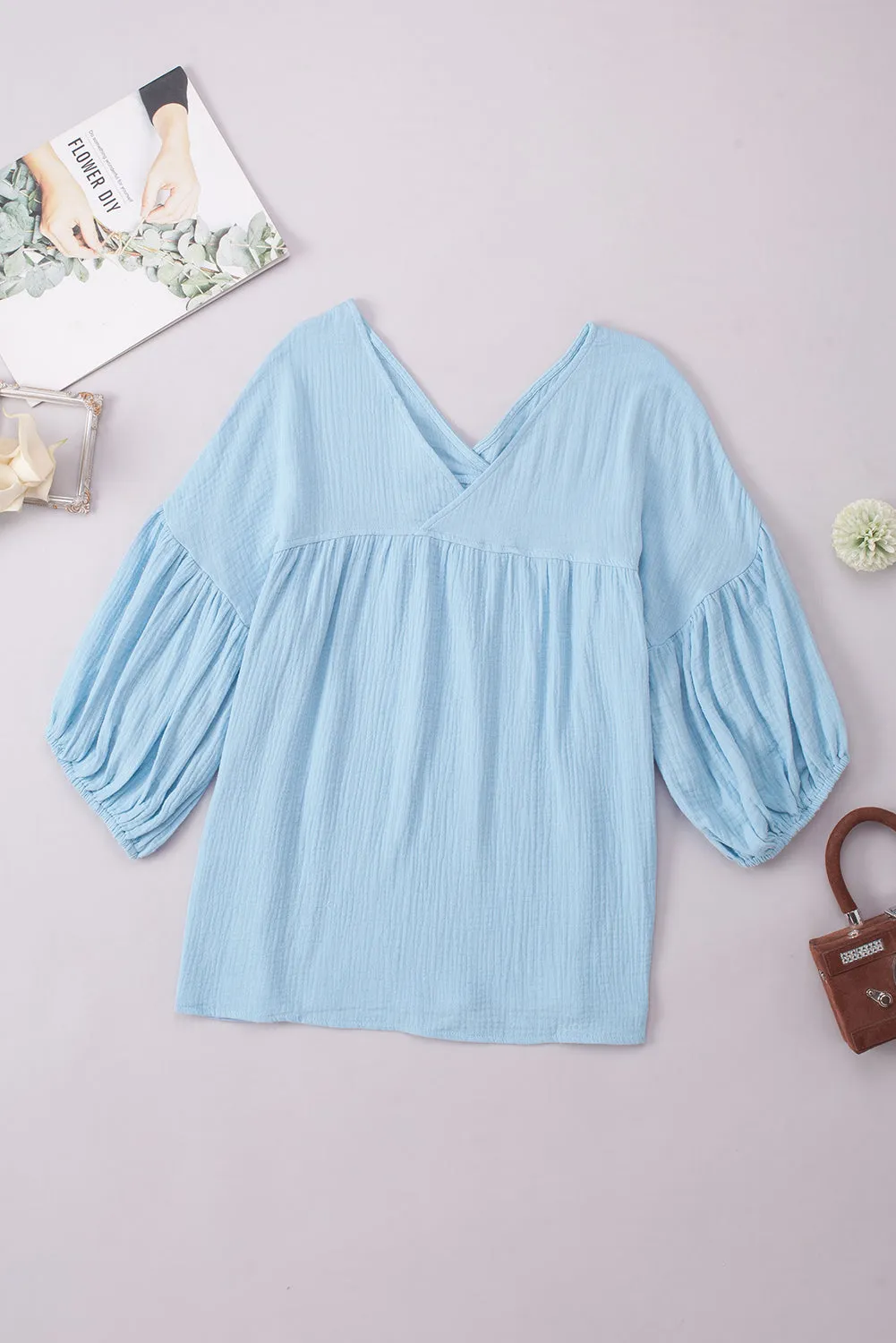 Dropped Shoulder V-Neck Blouse (7 Colors)