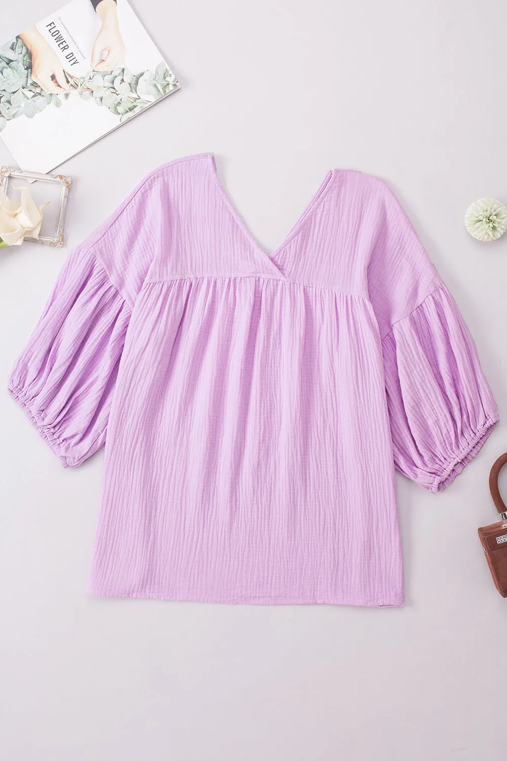 Dropped Shoulder V-Neck Blouse (7 Colors)
