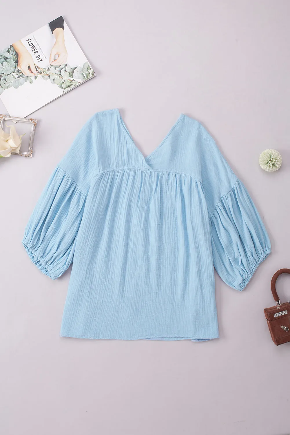 Dropped Shoulder V-Neck Blouse (7 Colors)