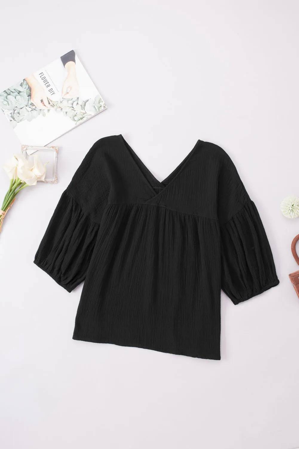 Dropped Shoulder V-Neck Blouse (7 Colors)