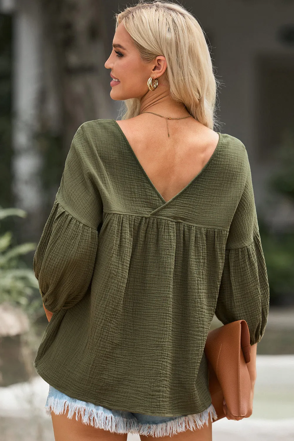 Dropped Shoulder V-Neck Blouse (7 Colors)
