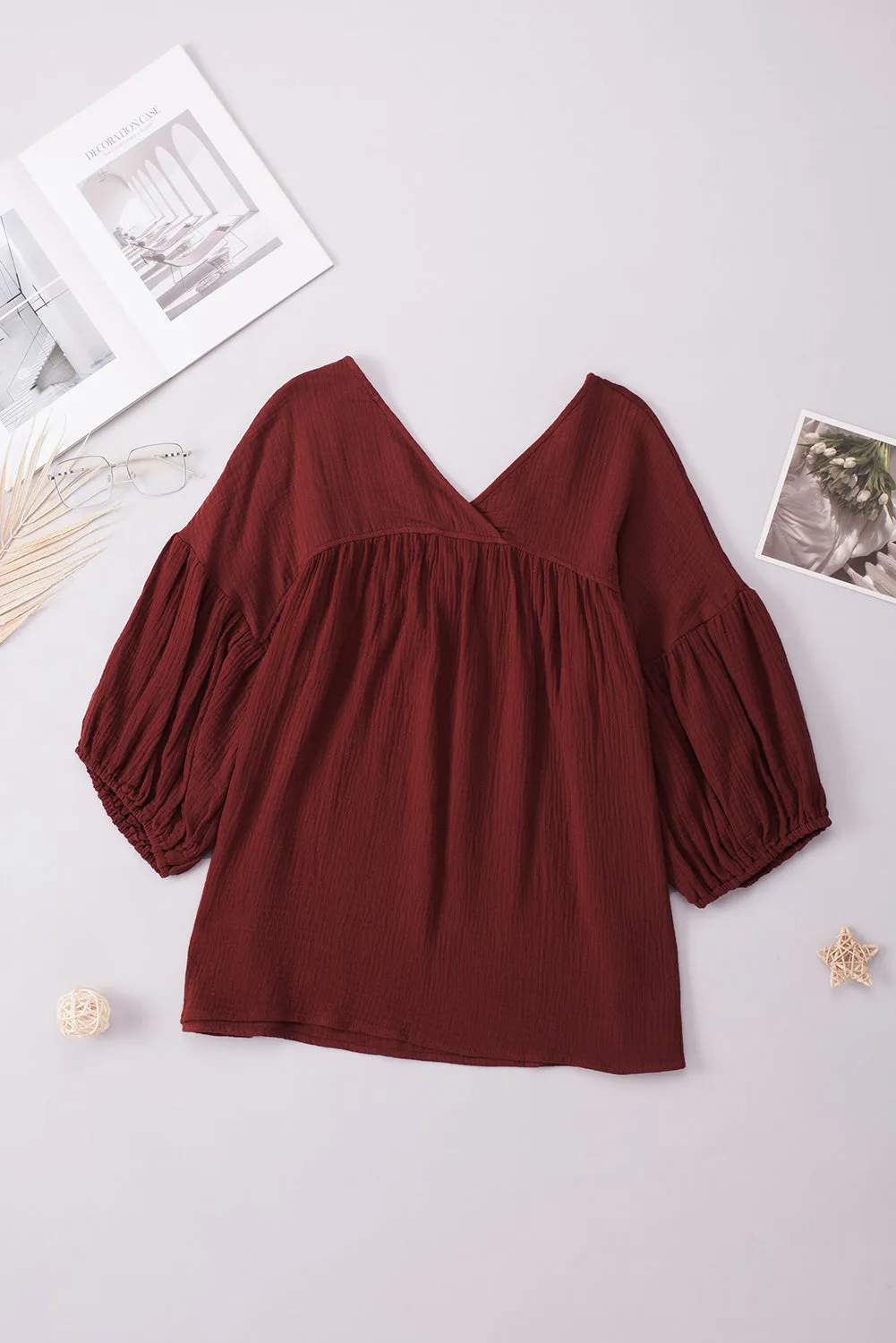 Dropped Shoulder V-Neck Blouse (7 Colors)