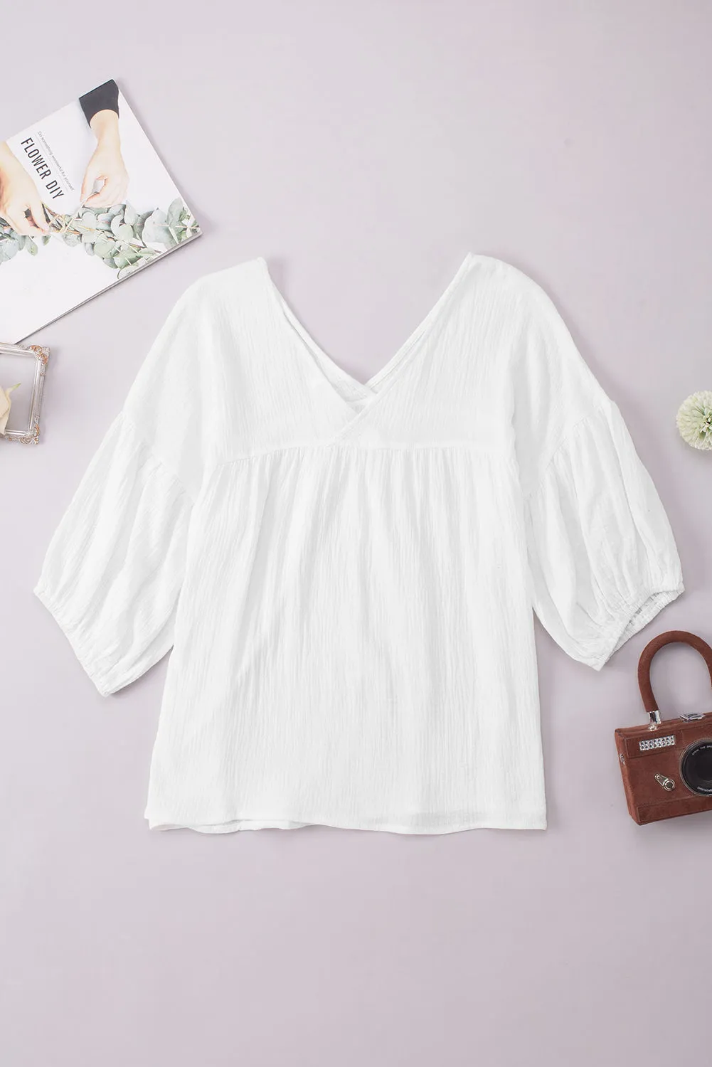 Dropped Shoulder V-Neck Blouse (7 Colors)