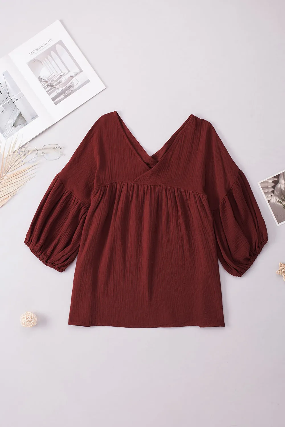 Dropped Shoulder V-Neck Blouse (7 Colors)