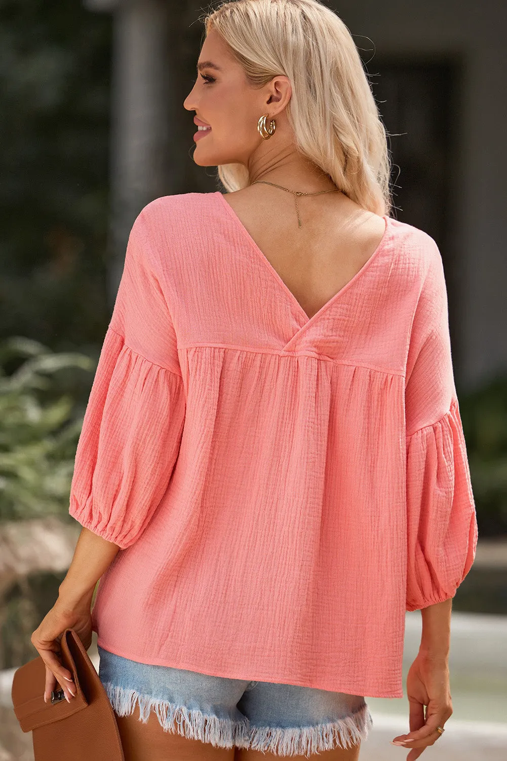 Dropped Shoulder V-Neck Blouse (7 Colors)