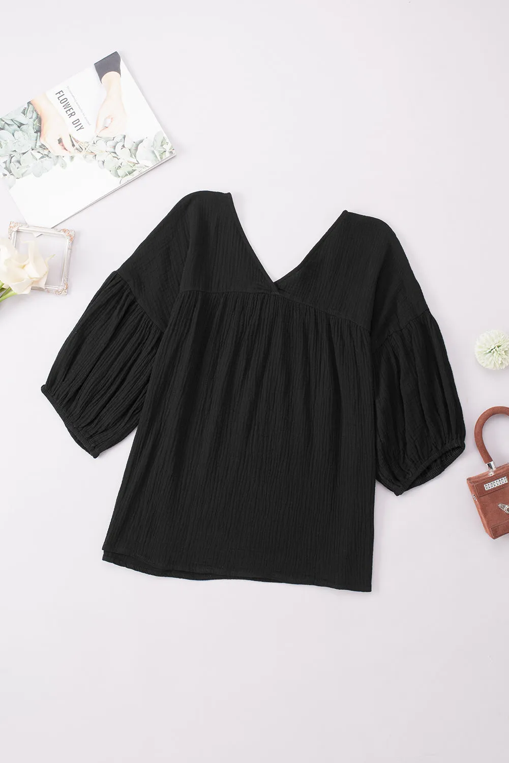 Dropped Shoulder V-Neck Blouse (7 Colors)