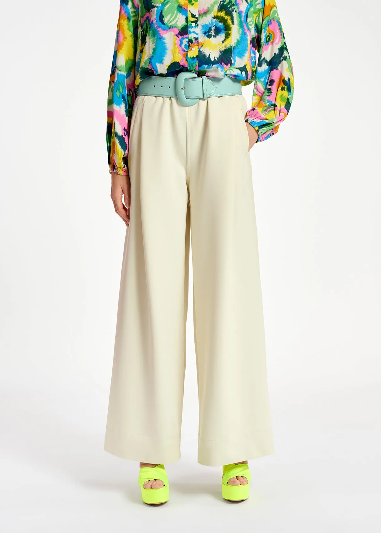 Ecru wide-leg pants